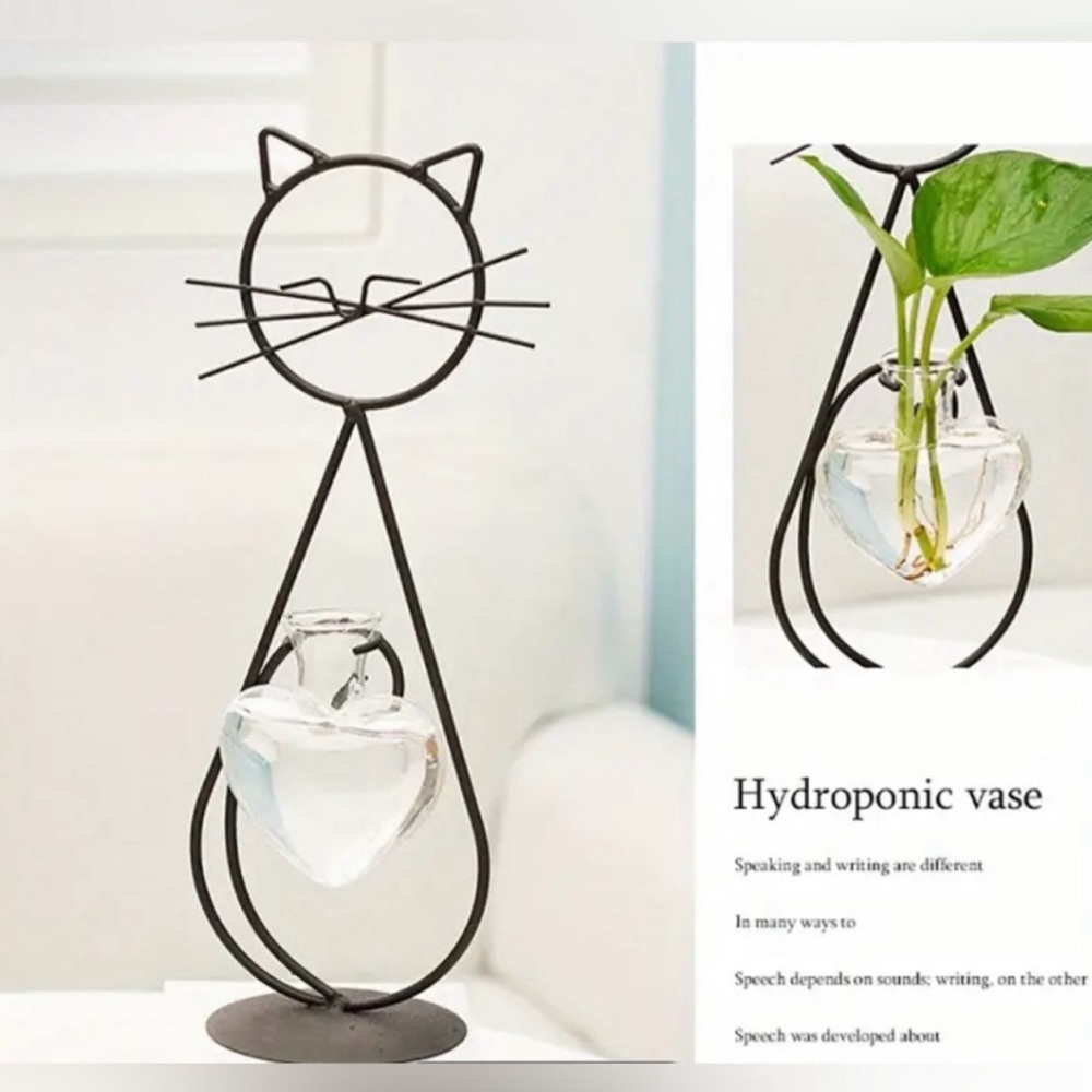 Cat Shaped Metal Plant Holder with Glass Vase ✨ - Picture 2 of 6
